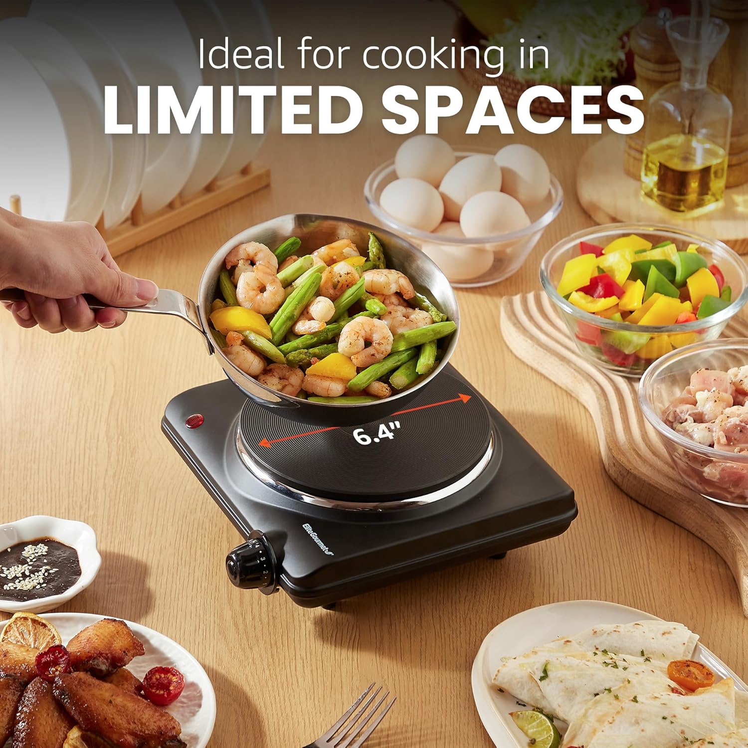 Elite Gourmet Countertop Electric Burner, 1000W Cast Iron Hot Plate, 7 Heat Settings, Portable Cooktop for RV, Dorm, Office & Small Kitchens, Road-Ready & Compact