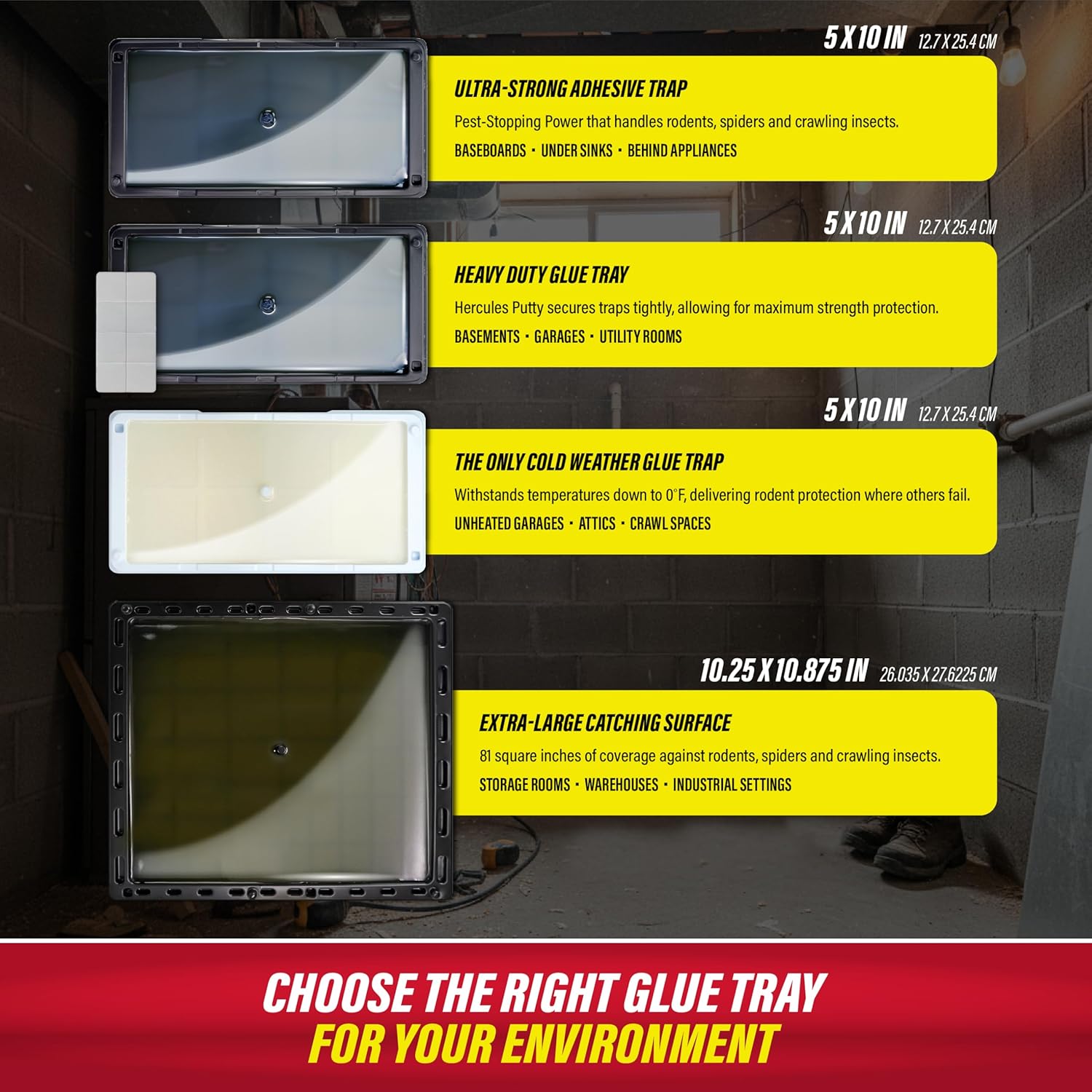 Catchmaster Rat, Snake and Mouse Traps 10Pk, Large Bulk Glue Rat Traps for Home, Adhesive Plastic Tray for Inside House, Snake, Mice, & Spider Catcher, Pest Control for House & Garage