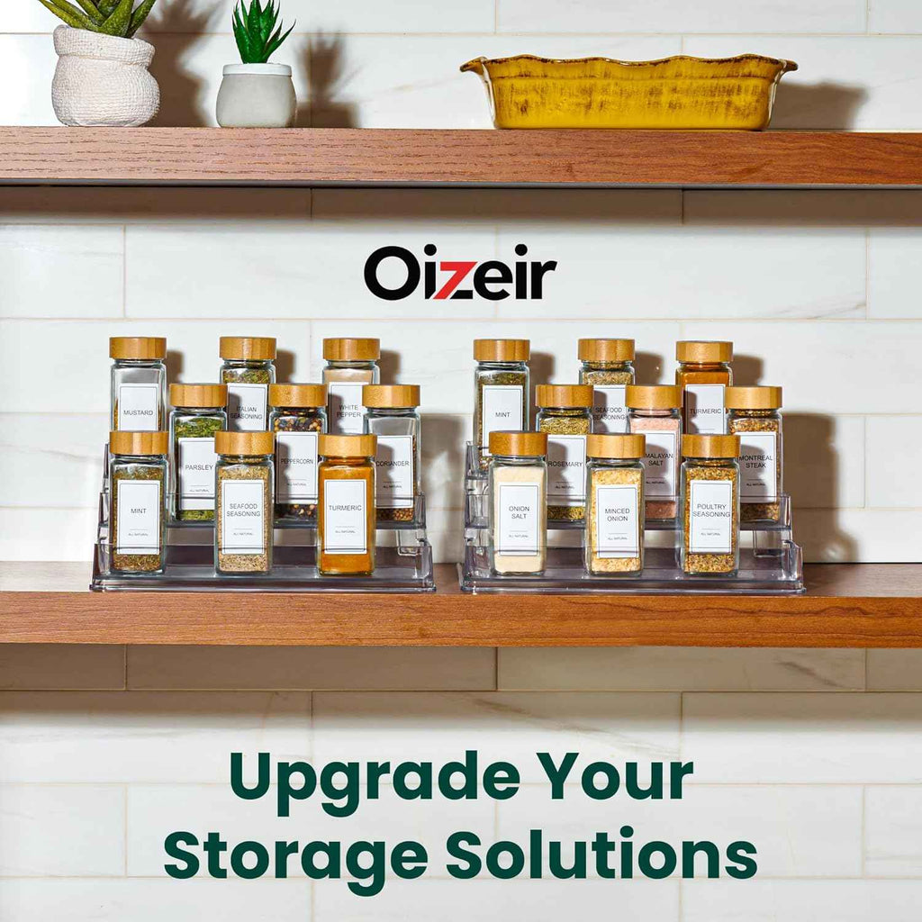 Oizeir Clear Spice Rack (2-Pack) – 3-Tier Acrylic Organizer for Cabinet – Deep Spice Shelf – 10.4 x 9.6 x 4 Inches – Holds Seasoning and Condiments