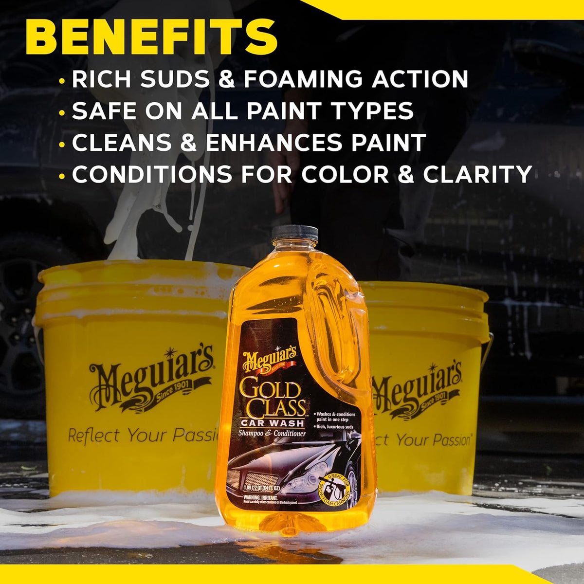 Meguiar's Gold Class Car Wash - Get Professional Results in a Foam Cannon or as a Bucket Wash - Get a Clean and Glossy Finish That's Safe for All Paint Types - 64 Oz