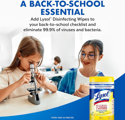 Lysol Disinfectant Wipes, Multi-Surface Antibacterial Cleaning Wipes, For Disinfecting and Cleaning, Lemon and Lime Blossom, 80 Count (Pack of 3)