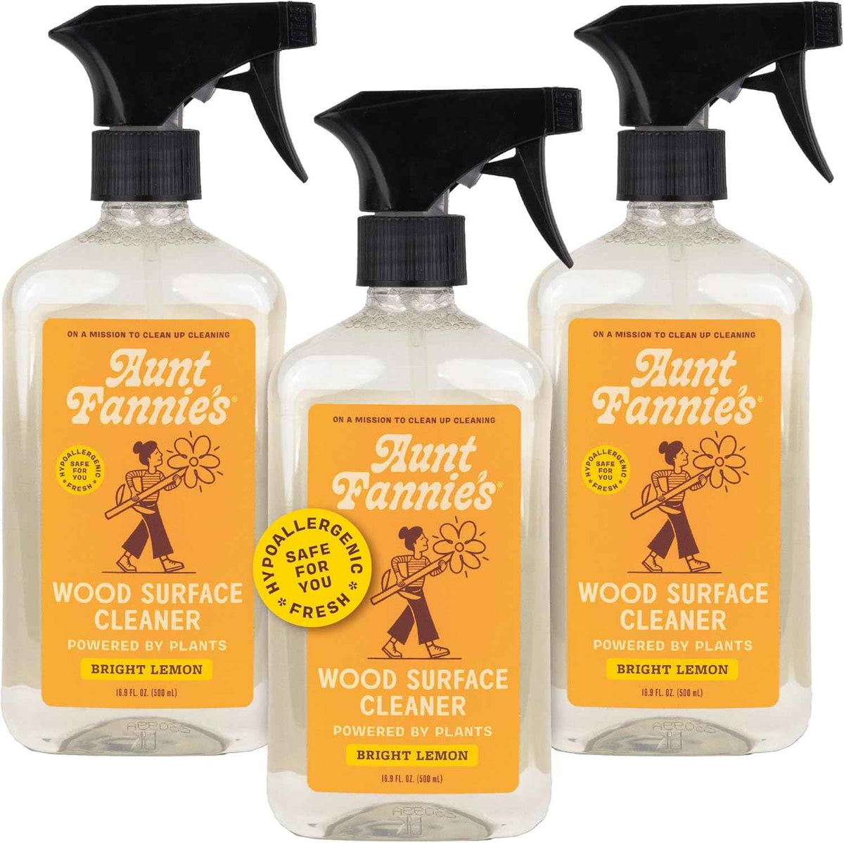 Aunt Fannie's All Purpose Wood Spray Cleaner, No-Wax Formula, Perfect for Wood Tables, Walls, Counters & Shelves, 16.9 Ounces, Lemon Scent (Pack of 1)