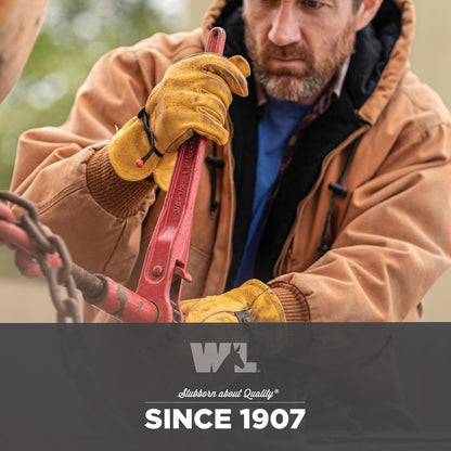 Wells Lamont Leather Work Gloves for Men – Heavy Duty, Cowhide, Abrasion & Puncture Resistant – Adjustable Wrist, Gunn Cut Design, Ideal for