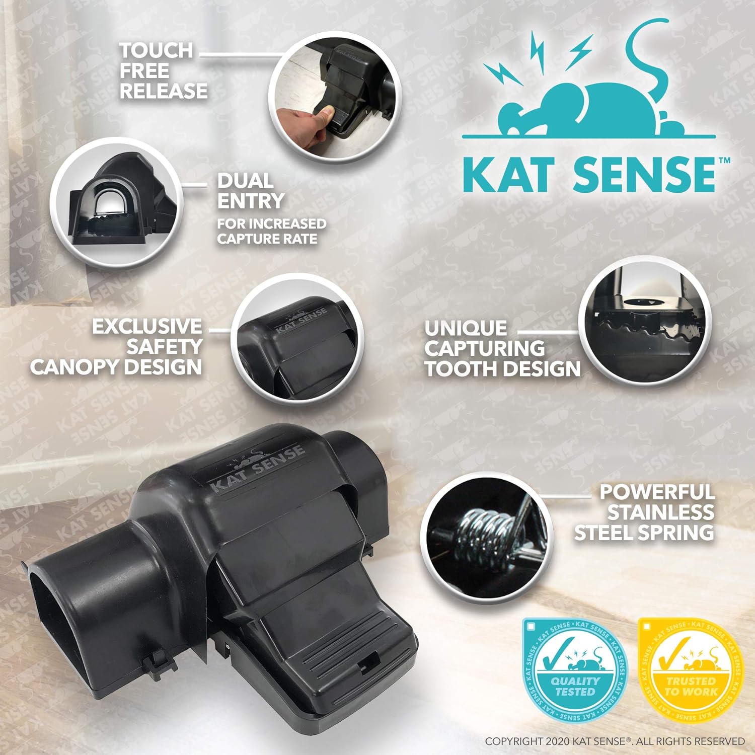 Kat Sense Covered Rat Trap & Chipmunk Trap, Prevents Accidental Triggering with Tunnel Design, Quick Action Pest Control Device, Indoor Outdoor Mouse Trap, Reusable Snap Style Rodent Control