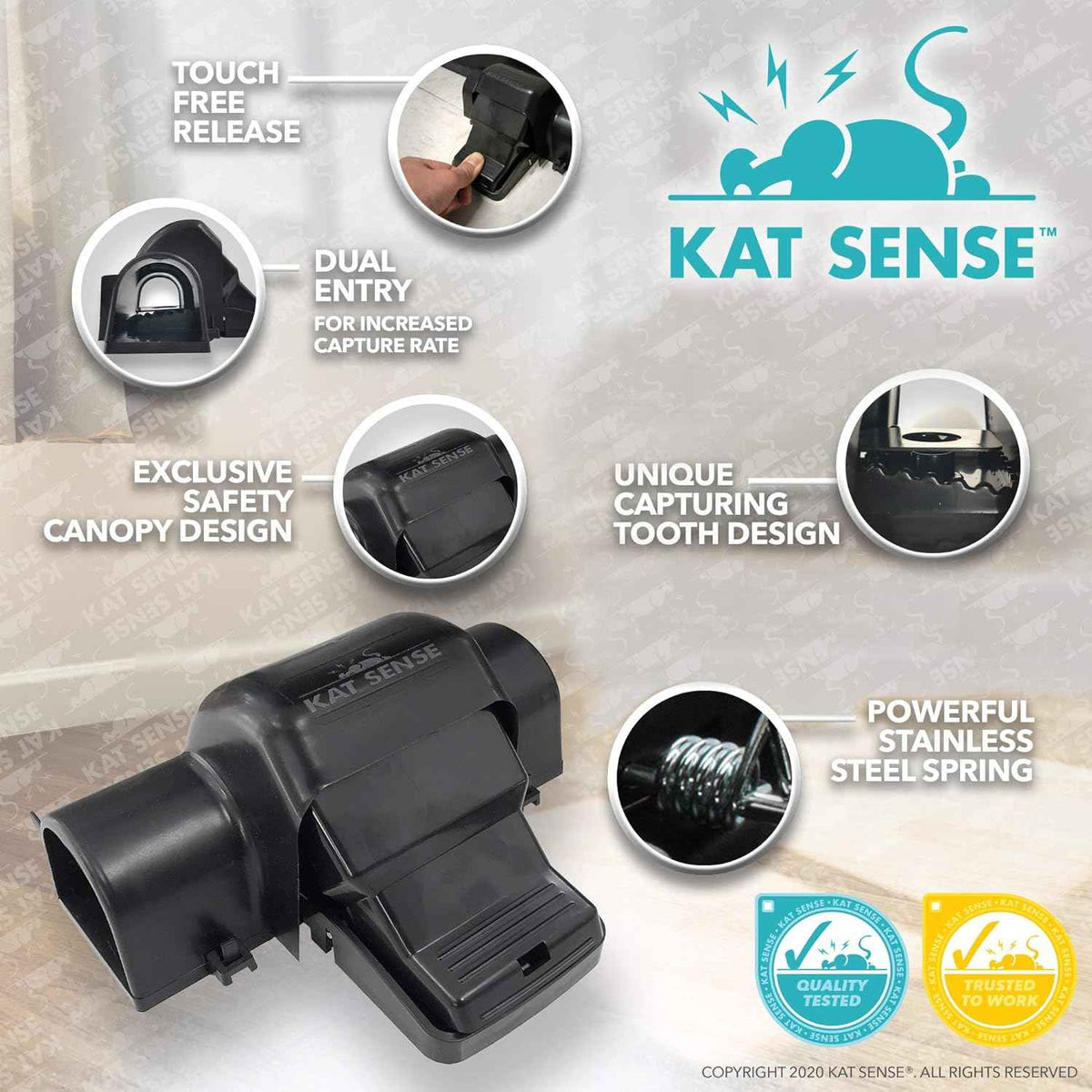 2-pack humane rat killer traps by Kat Sense for indoor & outdoor use, reusable pest control