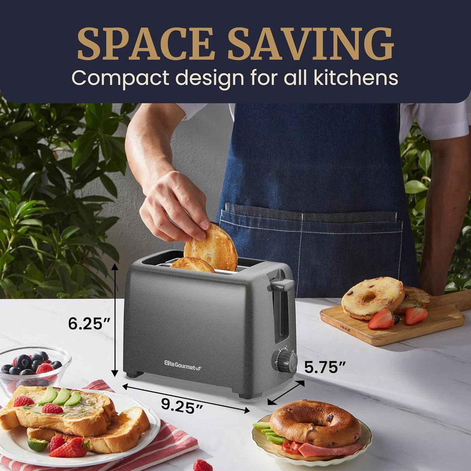Elite Gourmet ECT1027G Cool-Touch 2 Slice Toaster, 6 Toast Settings & Cancel Function, Extra Wide 1.25‰۝ Slots Easily Fits Breads, English Muffins, Bagels & Waffles, Gunmetal Gray