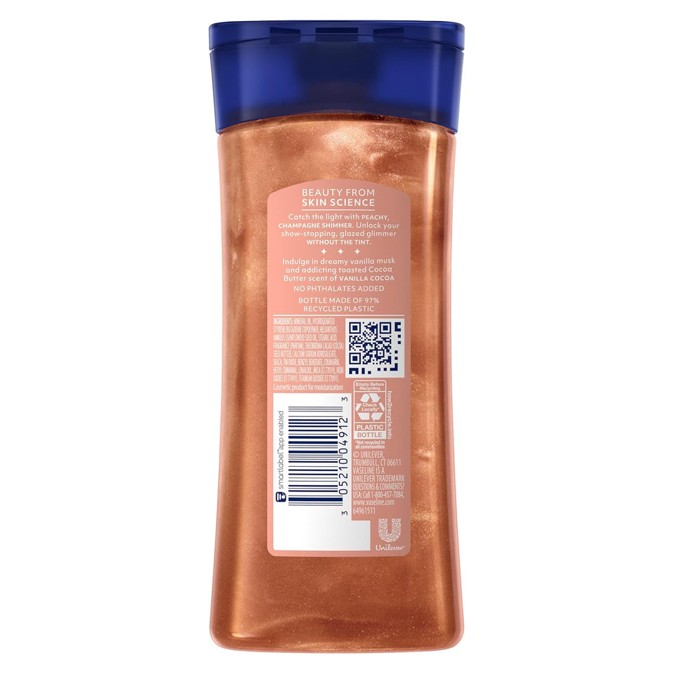 Vaseline Glazed and Glisten Sunlit Glow Body Gel Oil Vanilla Cocoa Shimmering with Ultra-Hydrating Lipids and 100% PLre Cocoa Butter, 6.8 Oz