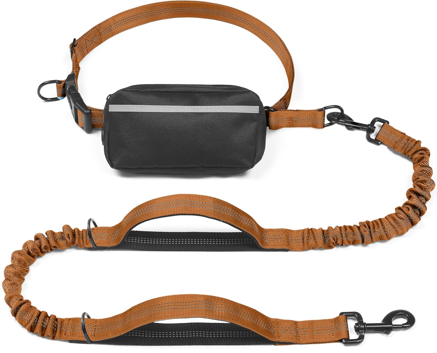 iYoShop hands-free dog leash with zipper pouch and dual padded handles for medium and large dogs (large, 25-120 lbs, black)