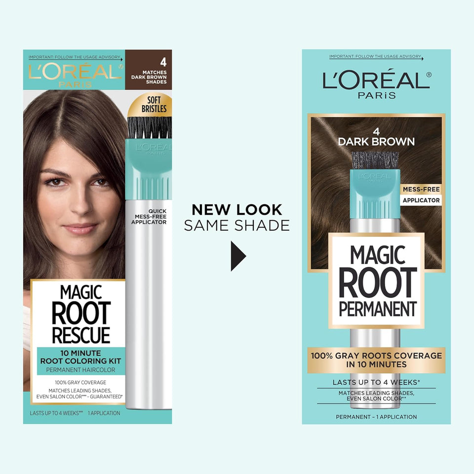 L’Oréal Paris Magic Root Permanent Hair Color, 10 Minute Root Coloring Kit with 100% Gray Hair Coverage, 4 Dark Brown, 2 Count