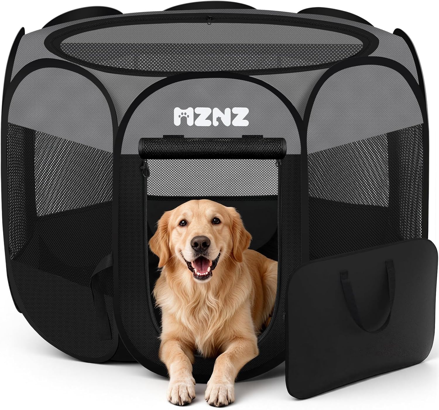 Grey dog cat playpen, portable puppy pet crate for small dogs, cats, rabbits, foldable dog cage enclosure with carrying case
