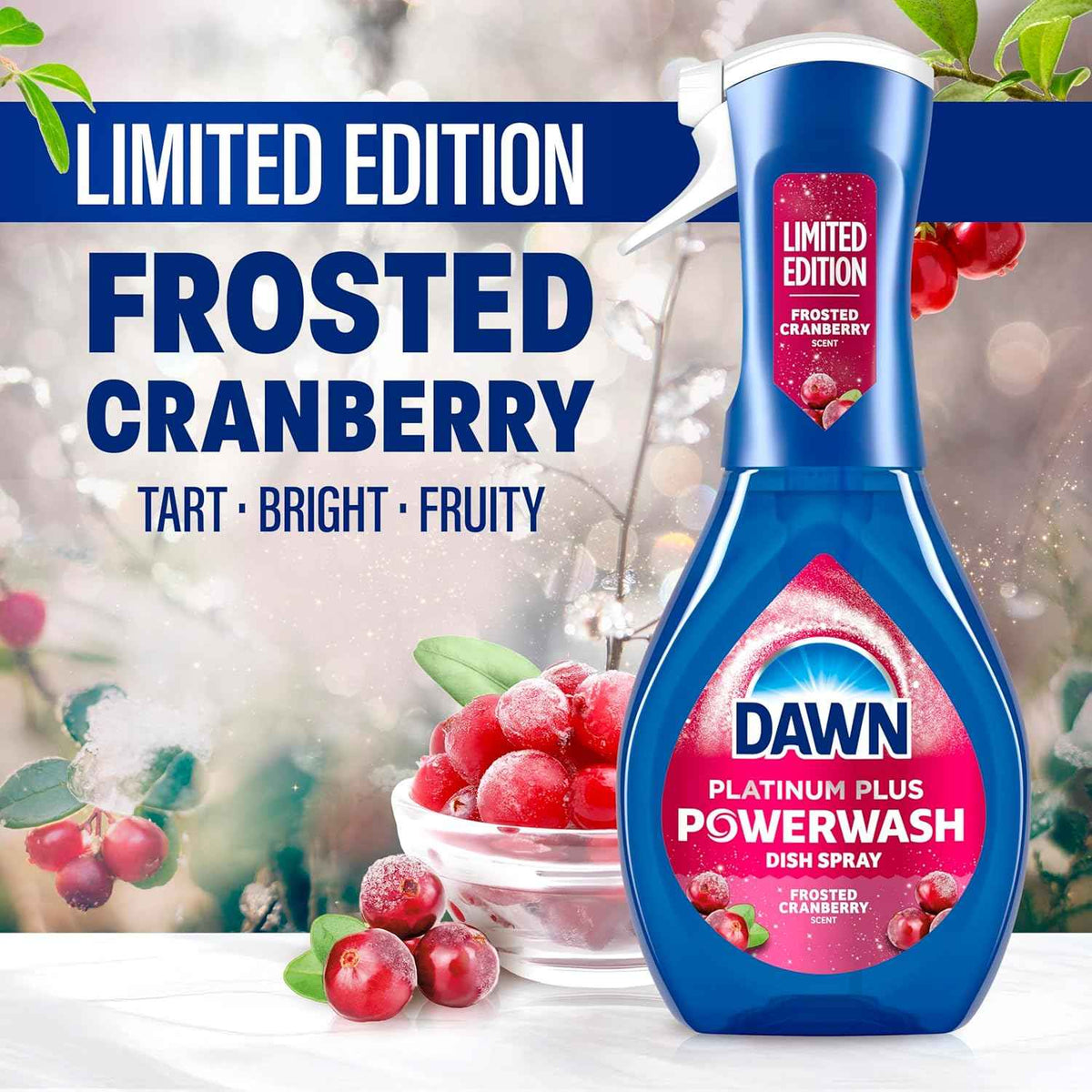 Dawn Powerwash Spray, Dish Soap, Dishwashing Liquid, Cleaning Supplies, Frosted Cranberry, 1 Starter Kit, 16 Fl Oz