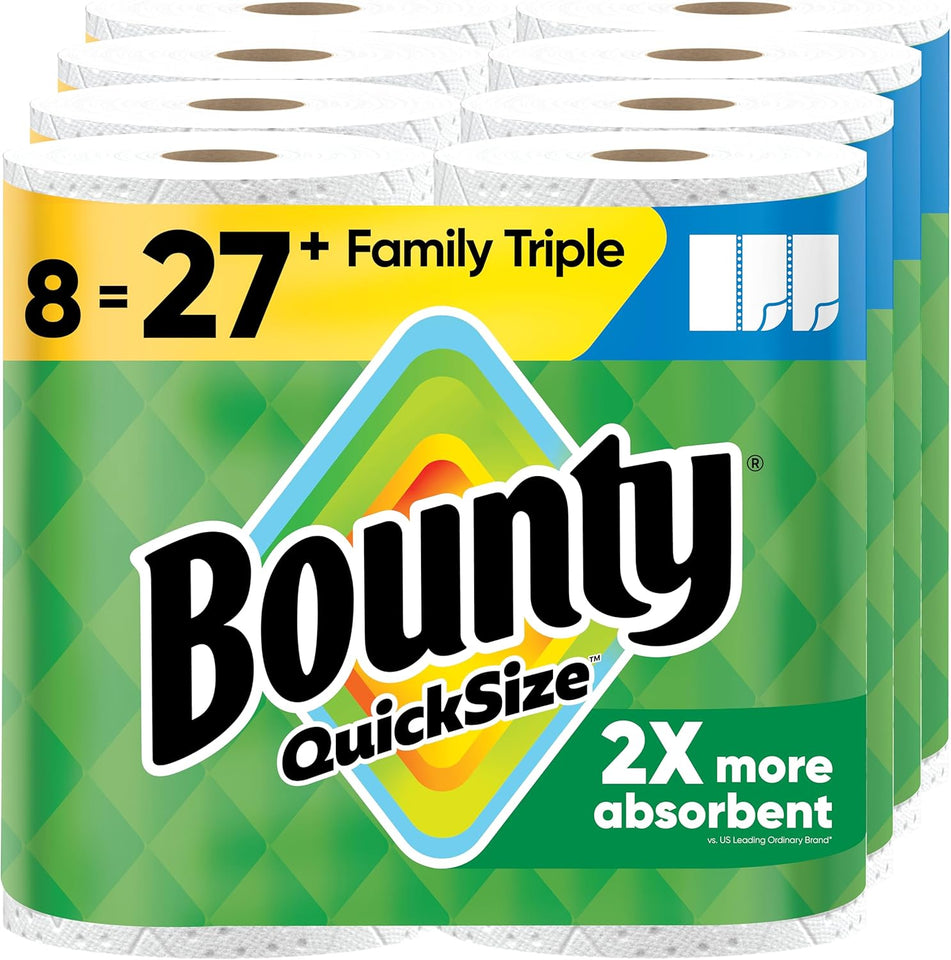 Bounty Quick Size Paper Towels, White, 8 Family Rolls = 20 Regular Rolls - PureLivingMart