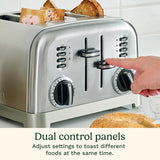 Cuisinart 4 Slice Compact Stainless Steel Toaster with Extra-Wide Slots for Bread, French Toast, Bagels & Pastries, Defrost & Reheat Functions, CPT-180P1, Brushed Stainless, Removable Crumb Tray