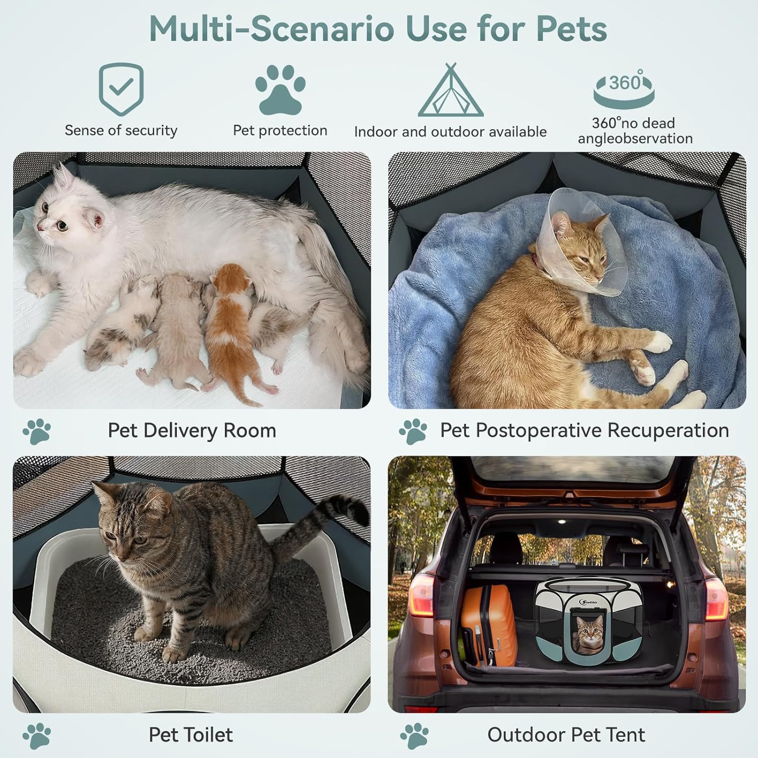 Dog Cat Playpen, Puppy Pet Playpen Indoor for Small Dog Crate Tent Cage Outdoor, Portable Pop Up Dogs Enclosure Kennel with Carrying Case for Dogs/Cats/Rabbits(Grey, Small