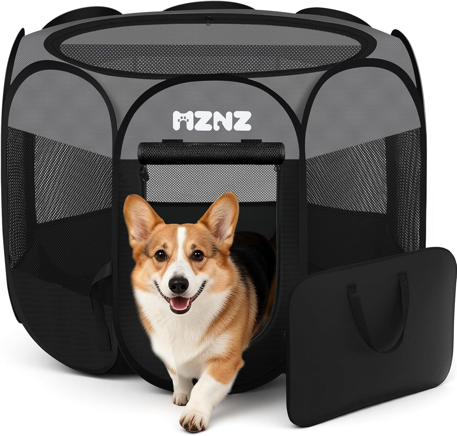 Grey dog cat playpen, portable puppy pet crate for small dogs, cats, rabbits, foldable dog cage enclosure with carrying case