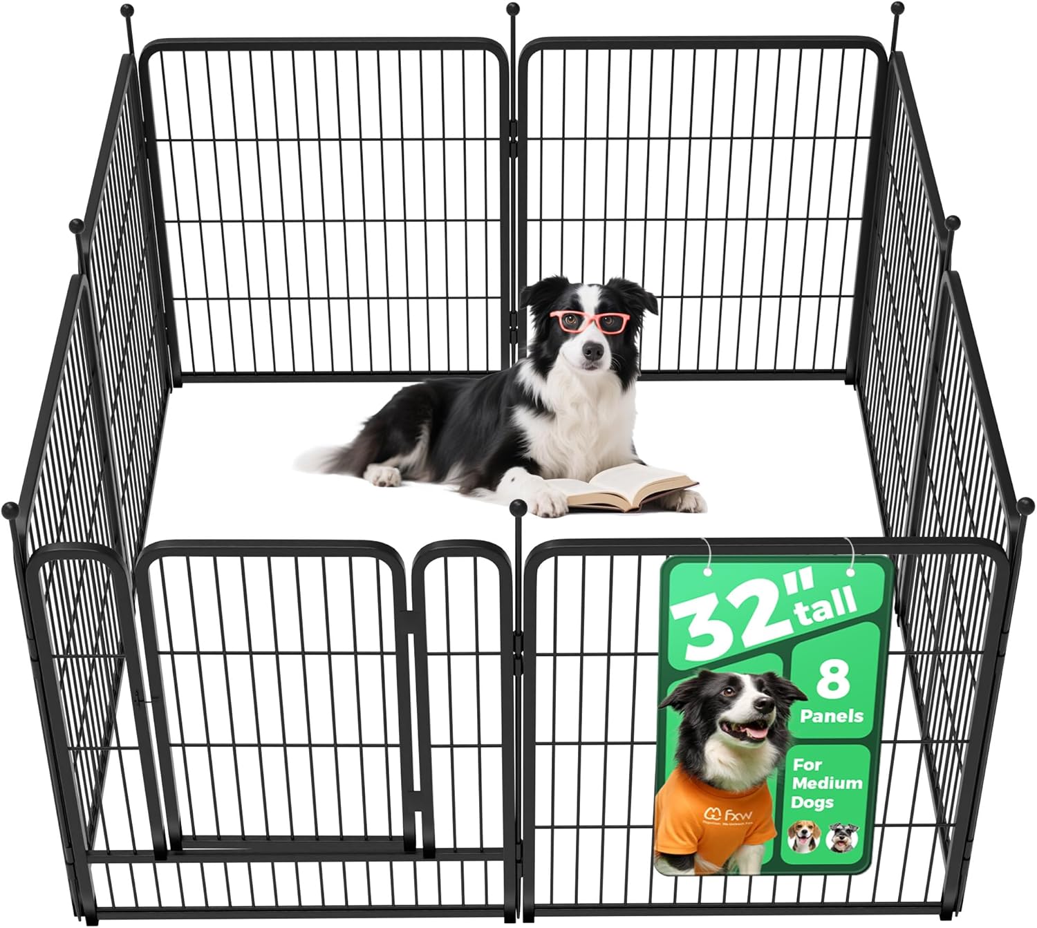 fxw rollick unleashed dog playpen for indoor, yard, rv camping, 24 inch 8 panels for small and puppy dogs, black
