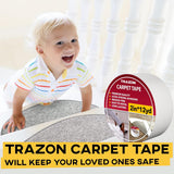 Carpet Tape Double Sided - Rug Tape Grippers for Hardwood Floors and Area Rugs - Carpet Binding Tape Strong Adhesive and Removable, Heavy Duty Stickers Grip Tape, Residue Free (2 Inch / 12 Yards)
