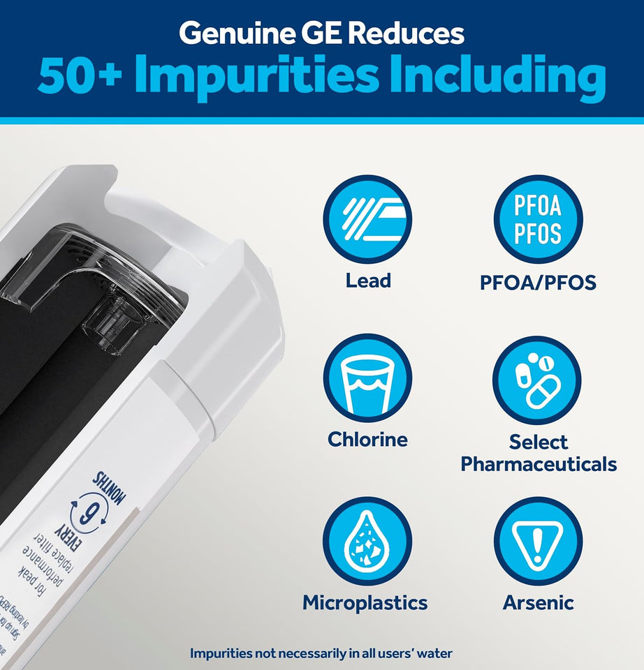 GE XWFE Refrigerator Water Filter, Genuine Replacement Filter, Certified to Reduce Lead, Sulfur, and 50+ Other ImPLrities, Replace Every 6 Months for Best Results, Pack of 1