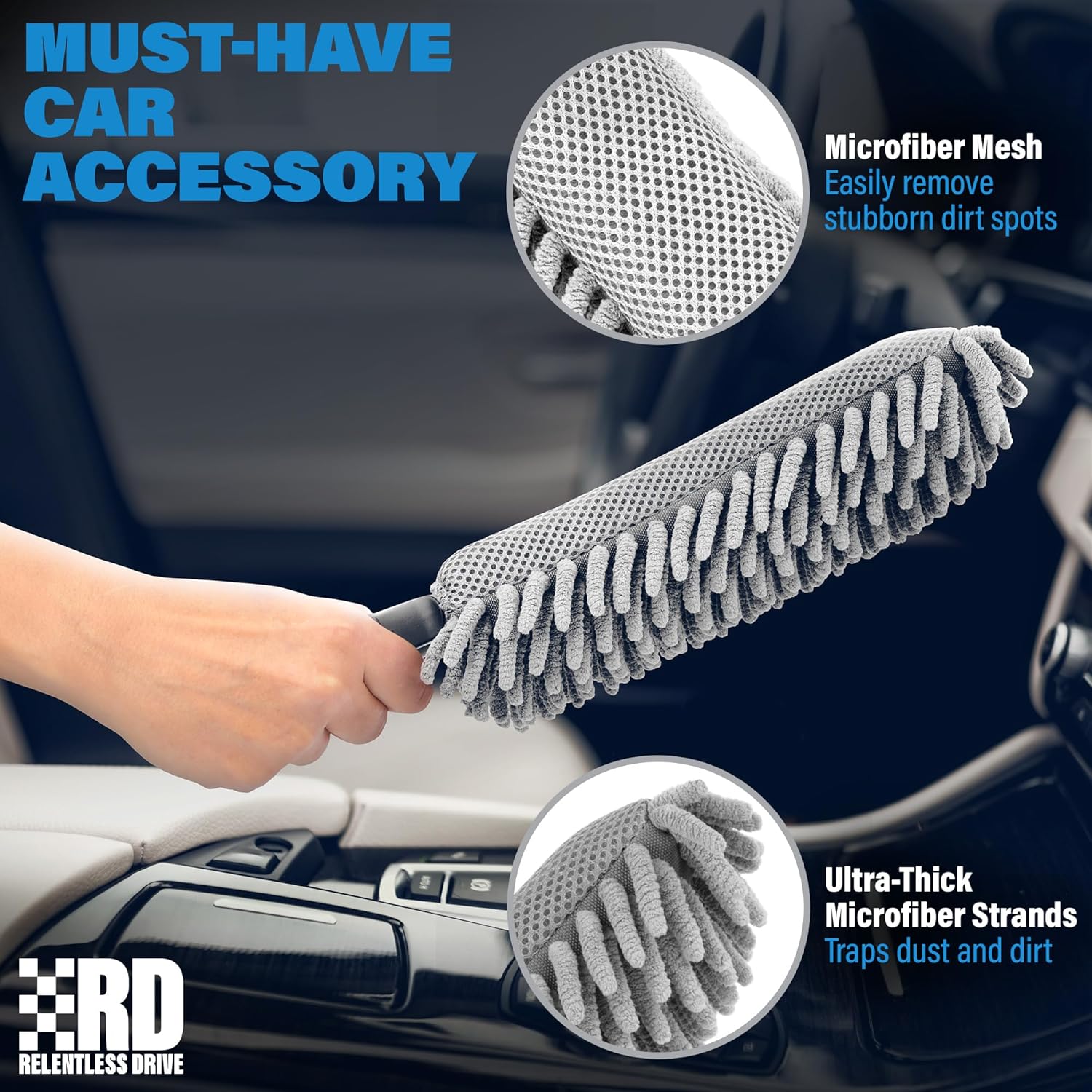 Professional Lint & Scratch Free Car Duster Interior - Car Accessories for Women and Men, 10 inches compact design