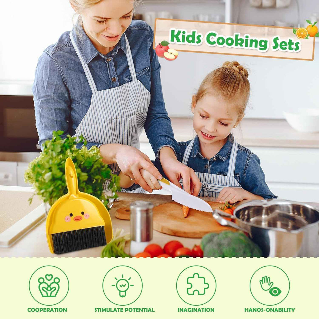 14PC Montessori Toy Safe Kitchen Knife Set for Toddler, Kids Knife Set for Real Cooking with Cutting Board, Gift for 3-12 Year Old Girl Boy Bithday Chistmas, Little Chef Cooking Tool for Kid Age 3-12