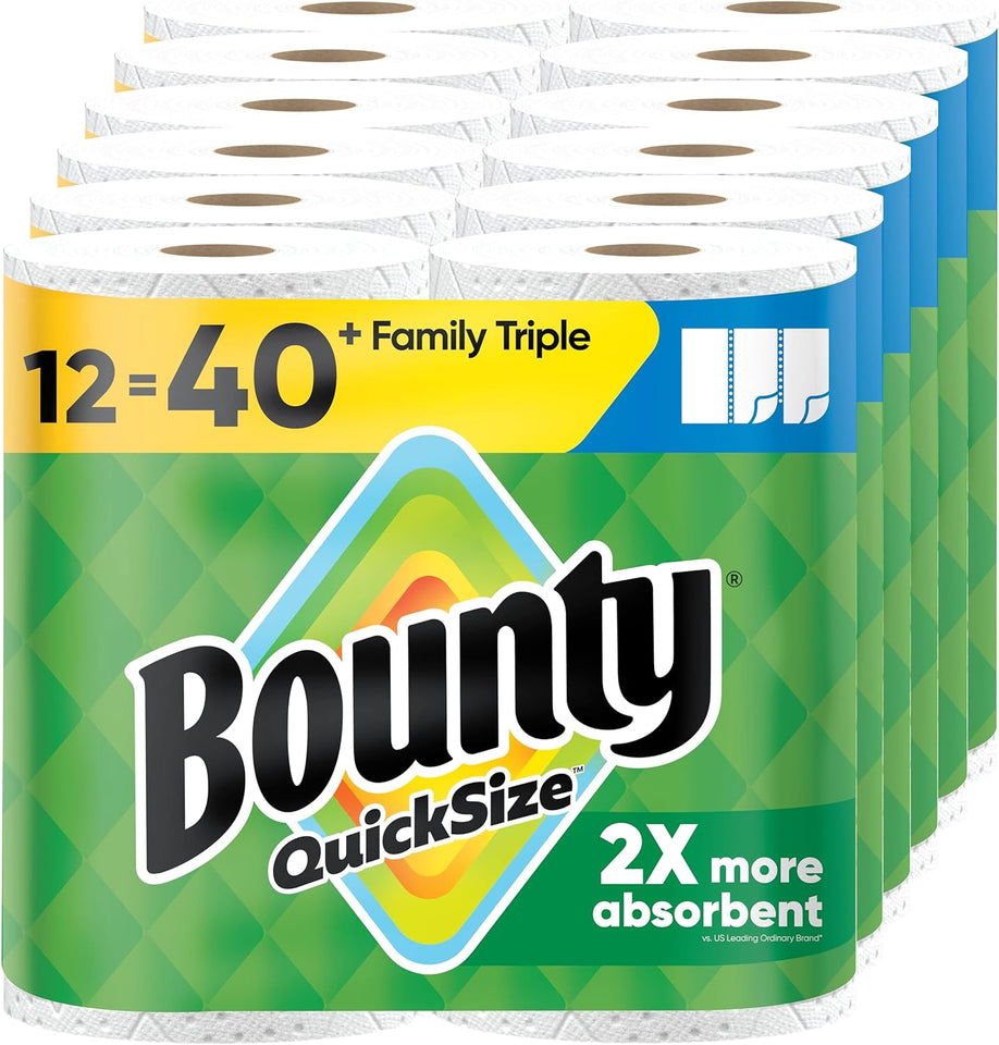 Bounty Quick Size Paper Towels, White, 8 Family Rolls = 20 Regular Rolls - PureLivingMart