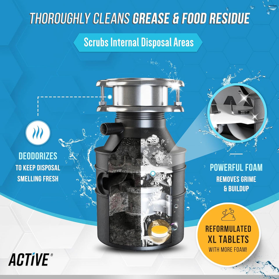 Garbage Disposal Cleaner Deodorizer Tablets - 24 Pack, New Powerful XL Foaming Tablet - Fresh Citrus Foam Sink Garburator Disposer Freshener, Natural Kitchen Drain Cleaning Care - 1 Year Supply - PureLivingMart