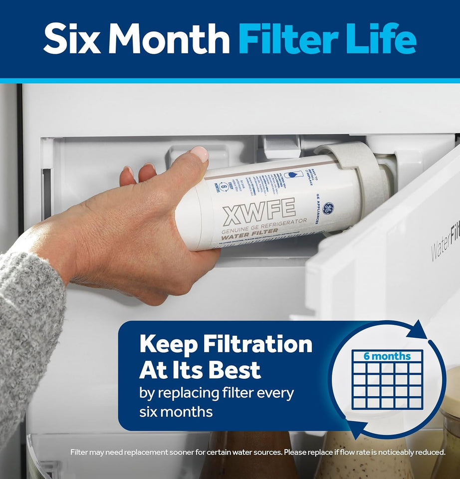 GE XWFE Refrigerator Water Filter, Genuine Replacement Filter, Certified to Reduce Lead, Sulfur, and 50+ Other ImPLrities, Replace Every 6 Months for Best Results, Pack of 1