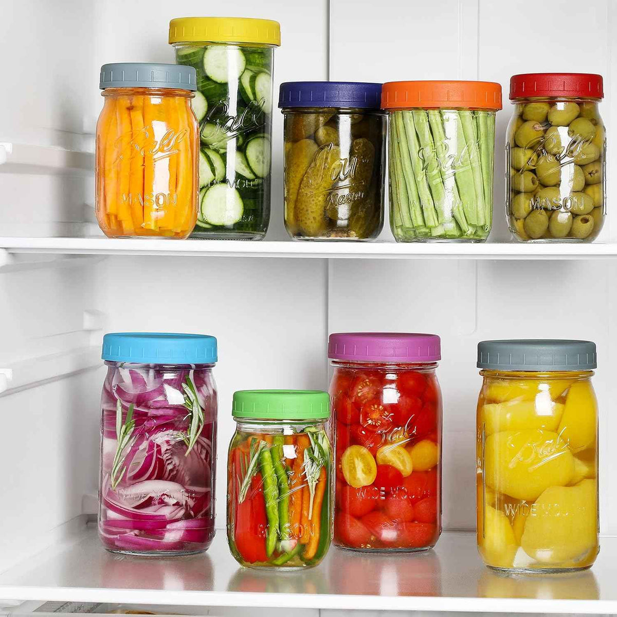 AOZITA 10 pack wide mouth and regular mouth food grade plastic mason jar lids - leakproof and dishwasher safe multicolor