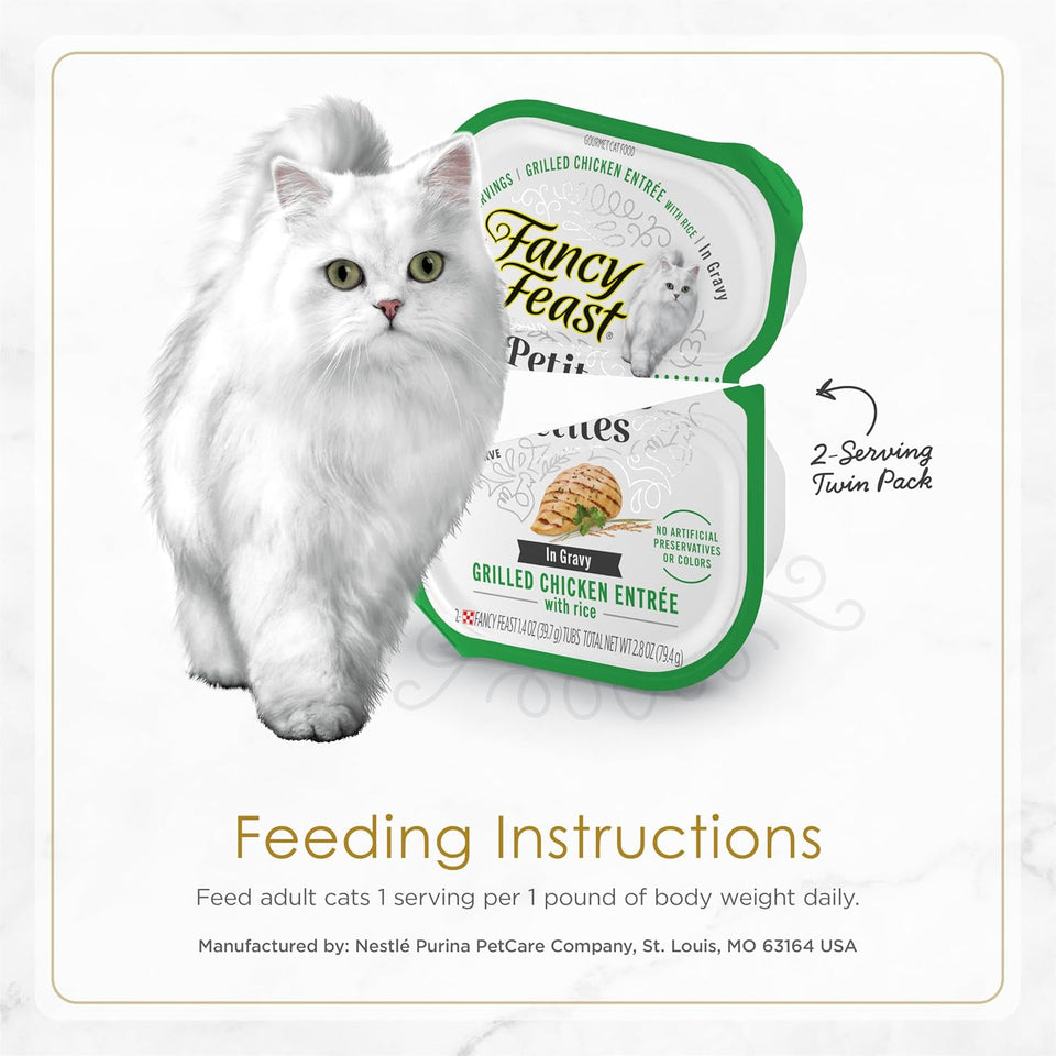 PLrina Fancy Feast Gourmet Wet Cat Food Variety Pack, Petites Gravy Collection, break-apart tubs, 48 servings - (Pack of 24) 2.8 oz. Tubs