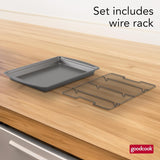 GoodCook 15” x 10.5” Nonstick Carbon Steel Baking Pan & Raised Wire Rack – Pizza Crisper, Crispy Bacon, MultiPLrpose Cooking Sheet Pan, Cooling Rack, Kitchen Cookware Set, Dishwasher Safe