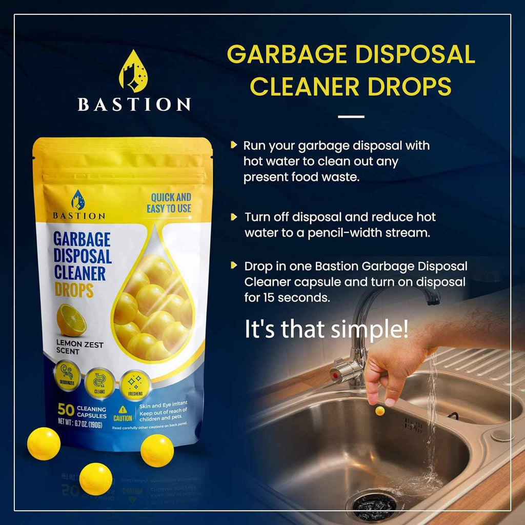 Bastion lemon zest scented 50-count garbage disposal cleaner drops & deodorizer pods for kitchen sink