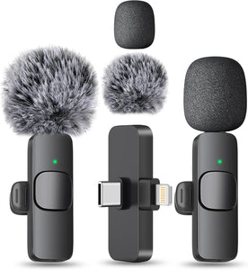Wireless Mini Lavalier Microphone 2-Pack – Universal USB-C & Lightning Lapel Mic for iPhone 17/16/Android, 70ft Range Noise-Reduction Mic for YouTube, TikTok, and Vlogging