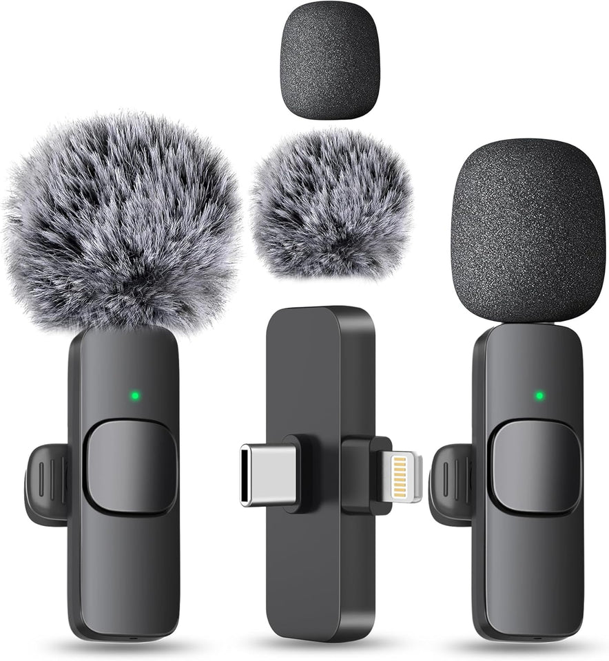 Wireless Mini Lavalier Microphone 2-Pack – Universal USB-C & Lightning Lapel Mic for iPhone 17/16/Android, 70ft Range Noise-Reduction Mic for YouTube, TikTok, and Vlogging