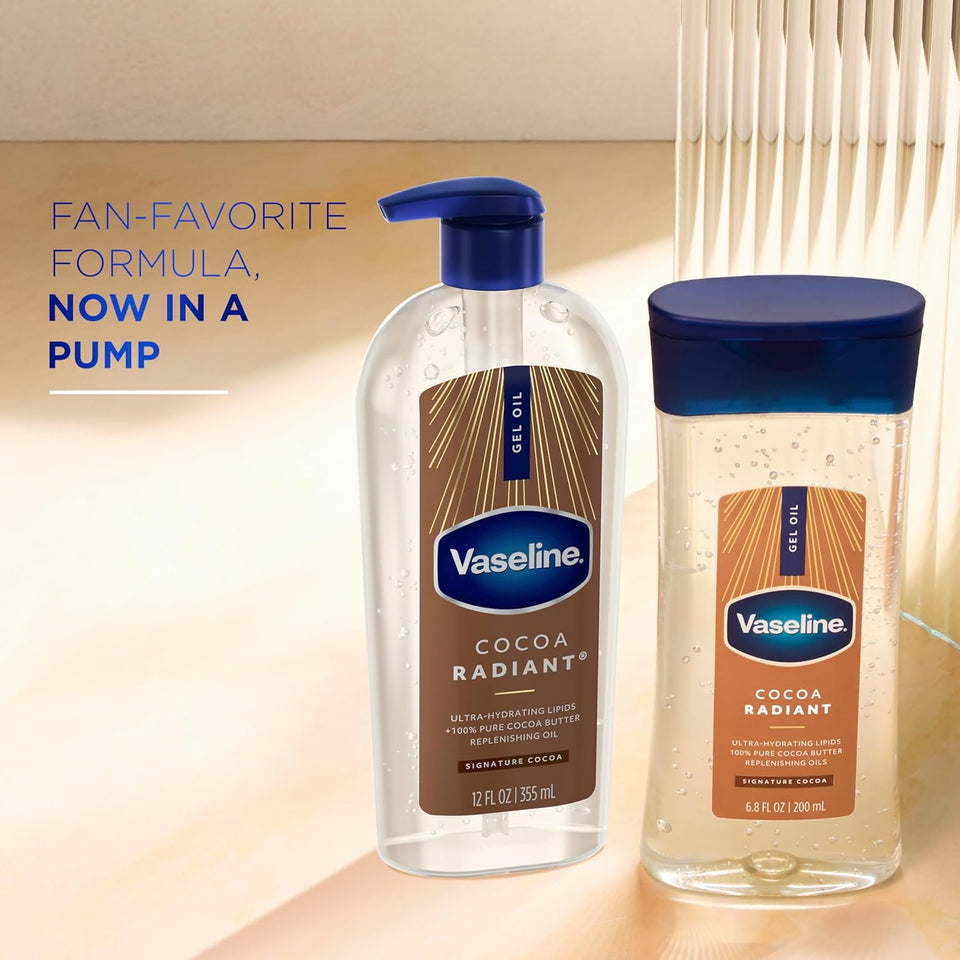Vaseline Intensive Care Cocoa Radiant Body Gel Oil with 100% PLre Cocoa Butter, 12 oz