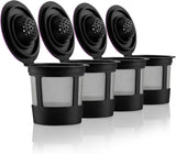 4 Black Reusable K Cups for Keurig Coffee Makers - Compatible with Keurig K-Classic, K-Select, K-Duo, K-Elite, K-Latte