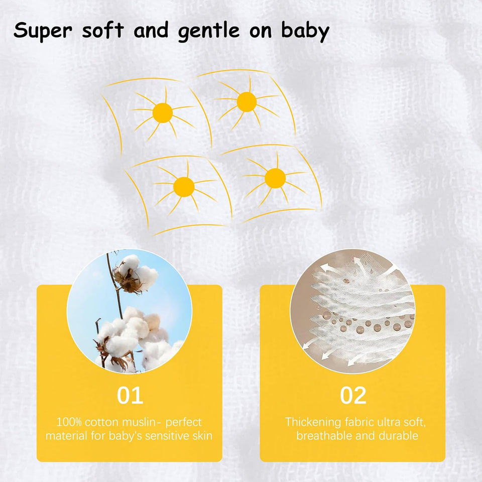 12 Pack Muslin Burp Cloths 100% Cotton Muslin Cloths Large 20''x10'' Extra Soft and Absorbent Baby Burping Cloth - White