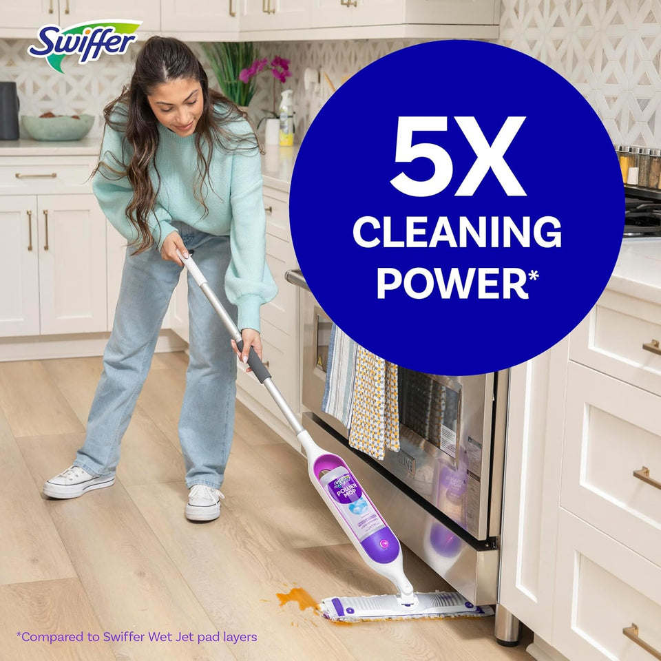 Swiffer PowerMop Multi-Surface Mop Kit for Floor Cleaning, Includes PowerMop, 2 Mopping Pad Refills, 1 Cleaning Solution with Fresh Scent and 2 Batteries - PureLivingMart