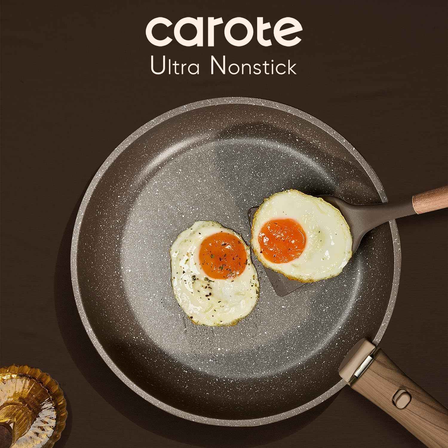CAROTE 17PCS Pots and Pans Set Non Stick with Detachable Handle, Nonstick Cookware Sets, Cooking Kitchen Set, Oven/Dishwasher Safe, Induction Cookware, Brown, RV Kitchen Pot and Pan