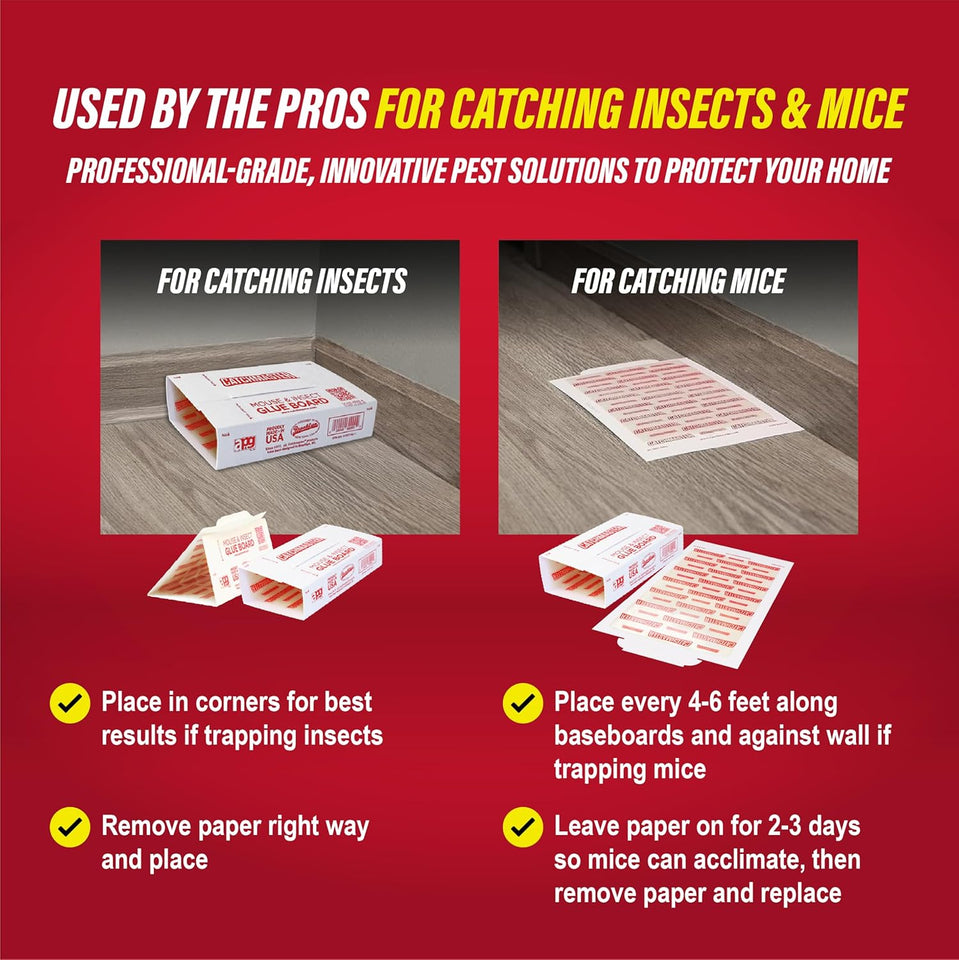 Catchmaster Extra Sticky Insect & Mouse Traps 60-Count, 5.3"x8" Glue Boards for Mice & Insects, Ultra Sticky Rat & MouseTraps Indoor for Home Use in Garages, Basements & Attics, Pest Control for Home
