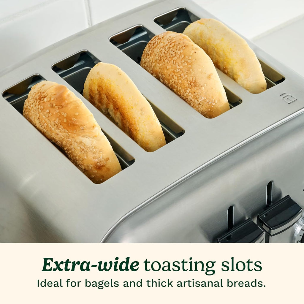 Cuisinart 4 Slice Compact Stainless Steel Toaster with Extra-Wide Slots for Bread, French Toast, Bagels & Pastries, Defrost & Reheat Functions, CPT-180P1, Brushed Stainless, Removable Crumb Tray