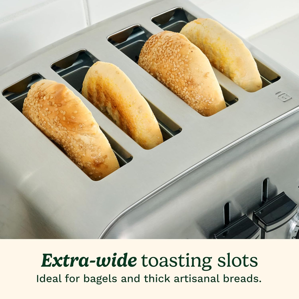 Cuisinart 4 Slice Compact Stainless Steel Toaster with Extra-Wide Slots for Bread, French Toast, Bagels & Pastries, Defrost & Reheat Functions, CPT-180P1, Brushed Stainless, Removable Crumb Tray