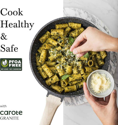 CAROTE Non-Stick Frying Pan Skillet with Glass Lid, PFOA-Free, 10-Inch Classic Granite