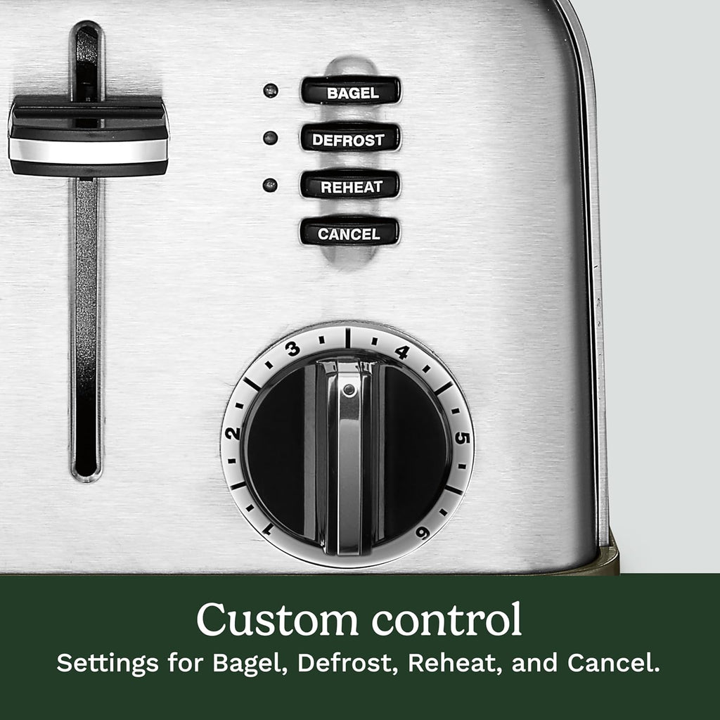 Cuisinart 4 Slice Compact Stainless Steel Toaster with Extra-Wide Slots for Bread, French Toast, Bagels & Pastries, Defrost & Reheat Functions, CPT-180P1, Brushed Stainless, Removable Crumb Tray