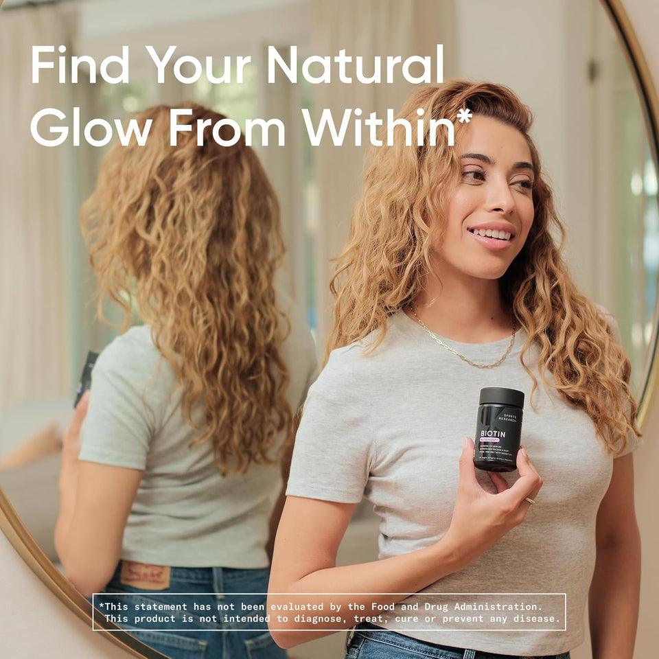 Sports Research® Biotin 10,000mcg with Organic Coconut Oil - Biotin (Vitamin B7) for Healthy Skin and Hair Support* - for Women and Men - Vegan, Non-GMO, Gluten & Soy-Free - 120 Veggie Softgels