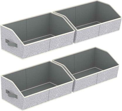 Closet Organizers Bins 6 Packs - Large Closet Shelf Organizer with Handles, Fabric Trapezoid Storage Bins, Collapsible Storage Cubes for Clothes, Towels, Light Gray