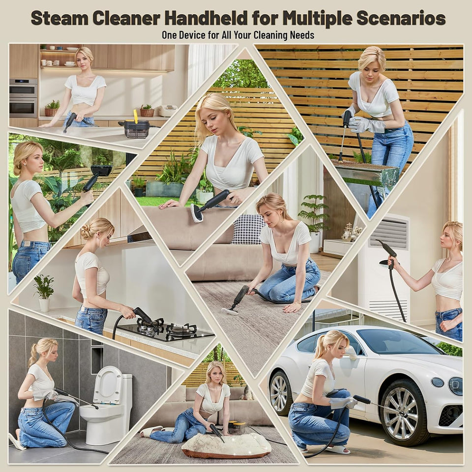 Gautye Steam Cleaner, 3 Level Adjustable Handle, 15s Heat Up, 1.69 Quarts Tank, Portable Steamer for Cleaning with 15 pcs Accessories, Steam Cleaner for Home for Dirt, Grease, Grout, Tile,Floor, Car