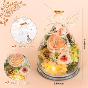Gifts for Mom Mothers Day Birthday Gifts for Women Preserved Rose Forever Flower in Glass Angel Figurines Fresh Flowers for Delivery Anniversary Real Colorful Roses for Grandma Her Wife from Daughter