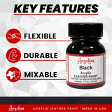 Angelus Acrylic Leather Paint, 1 Fl Oz, Black - Professional Flexible, Crack, Scratch, Peel Resistant Leather Paint for Shoes, Sneakers, Canvas, Furniture and Other Leather Projects
