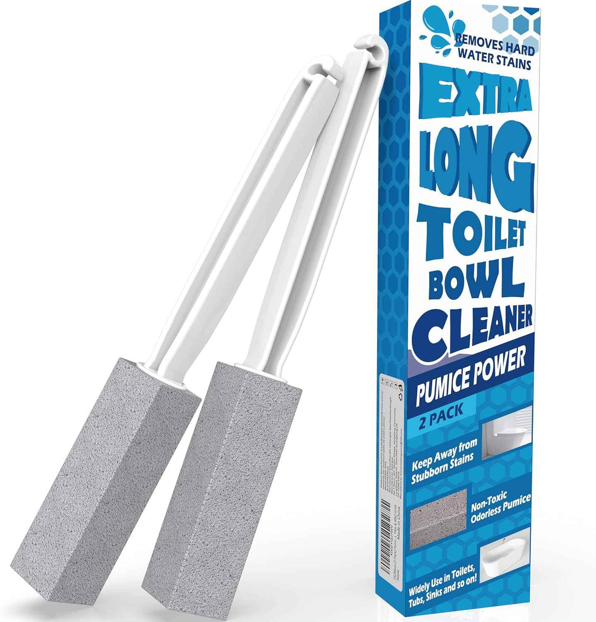 2-pack Extra Long Handle Pumice Stone Toilet Cleaner for Removing Bowl Rings Pool Bathroom