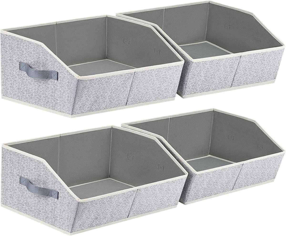 Closet Organizers Bins 6 Packs - Large Closet Shelf Organizer with Handles, Fabric Trapezoid Storage Bins, Collapsible Storage Cubes for Clothes, Towels, Light Gray